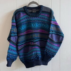 Vintage Coogi Style  Emaroo Australia New Wool 3D Chunky Knit Pullover Sweater